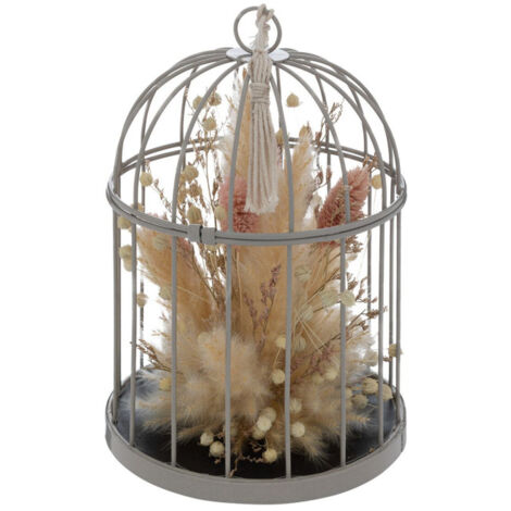 Fleurs Séchées Déco "Cage" 20cm Gris