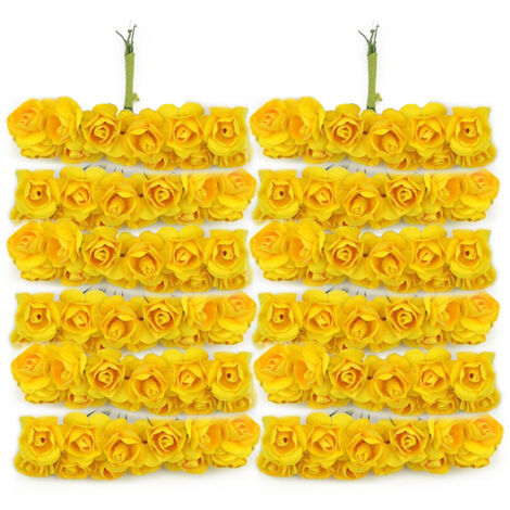 Fleurs Simulées Éco-Craft - 144 Roses Prunier Jaune Doux pour DIY Box Bonbons, Décor Table, Headdress Tressé en Papier Recyclable - Paquet Multiple Usages