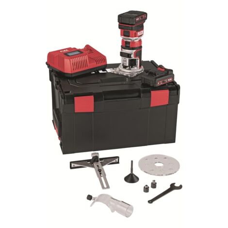 Flex Akku Kanten- und Oberfräse 18 V - CER 18.0-EC/2.5 Set, 2x 2,5 Ah und Ladegerät in L-BOXX