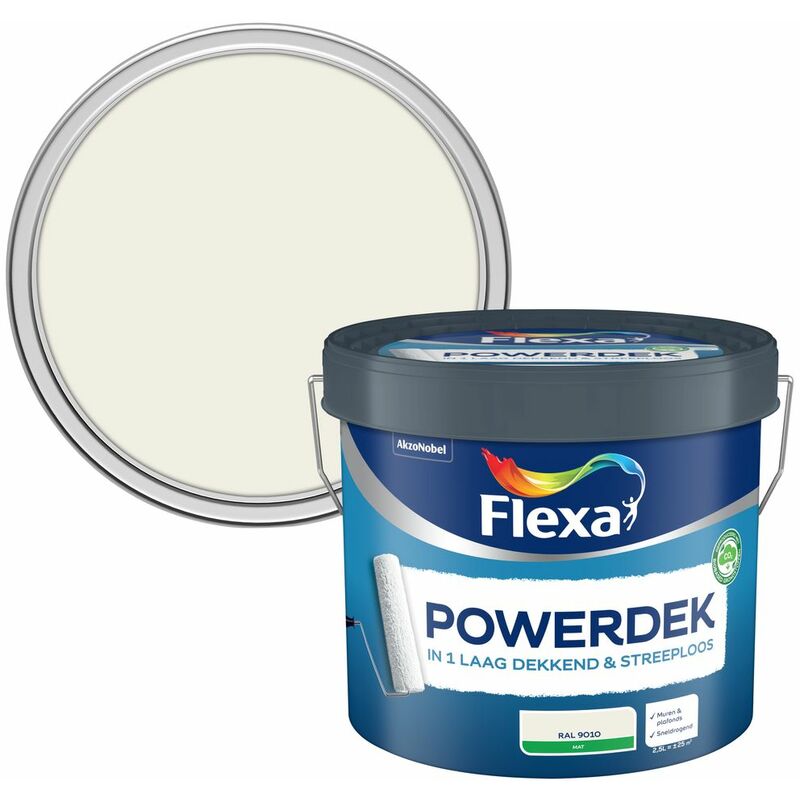 

Flexa Latex Powerdek mat 9010 - Esterilla de látex (2,5 L) - RAL 9010