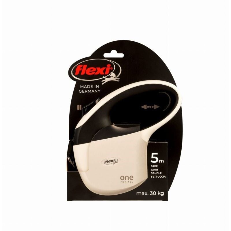 One for All s blanc - noir - laisse automatique pour chiens jusqu'à 30 kg - 5 m - Flexi