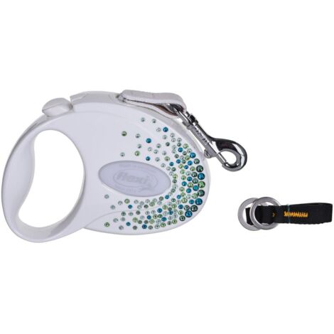 FLEXI Glam Splash Leaf with Swarovski Crystals S - Dog Retractable Lead - 3 m - White