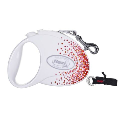 Flexi Guinzaglio Retrattile Bianco 5 metri Cristalli Swarovski