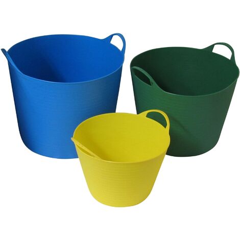 Set of 3) 20L Flexi Tub With Handles Multi Use Builders Storage