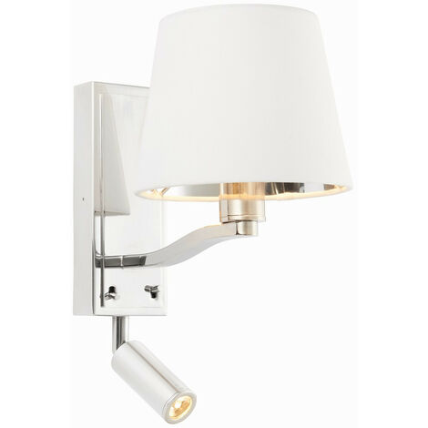 Flexi Wandleuchte mit Led-Leselicht Bright Nickel Plate, Vintage White Fabric