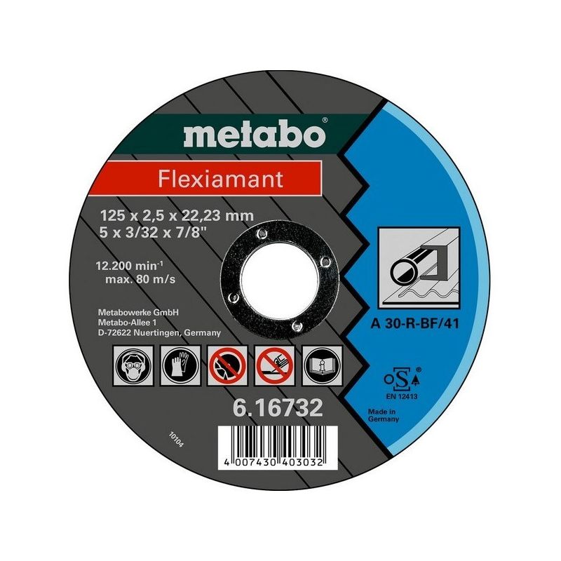 

616732000 Disco de tronzar plano amoladora angular Flexiamant A30-R para metal 125x2,5x22,23 mm (Envase 25 Ud) - Metabo