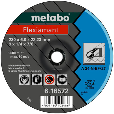Flexiamant 180 x 6,0 x 22,23 acier, meule d'ébarbage, modèle coudé metabo 10 pièces