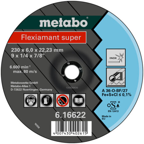 Flexiamant super 100 x 6,0 x 16,0 inox, meule d'ébarbage, modèle coudé metabo 25 pièces