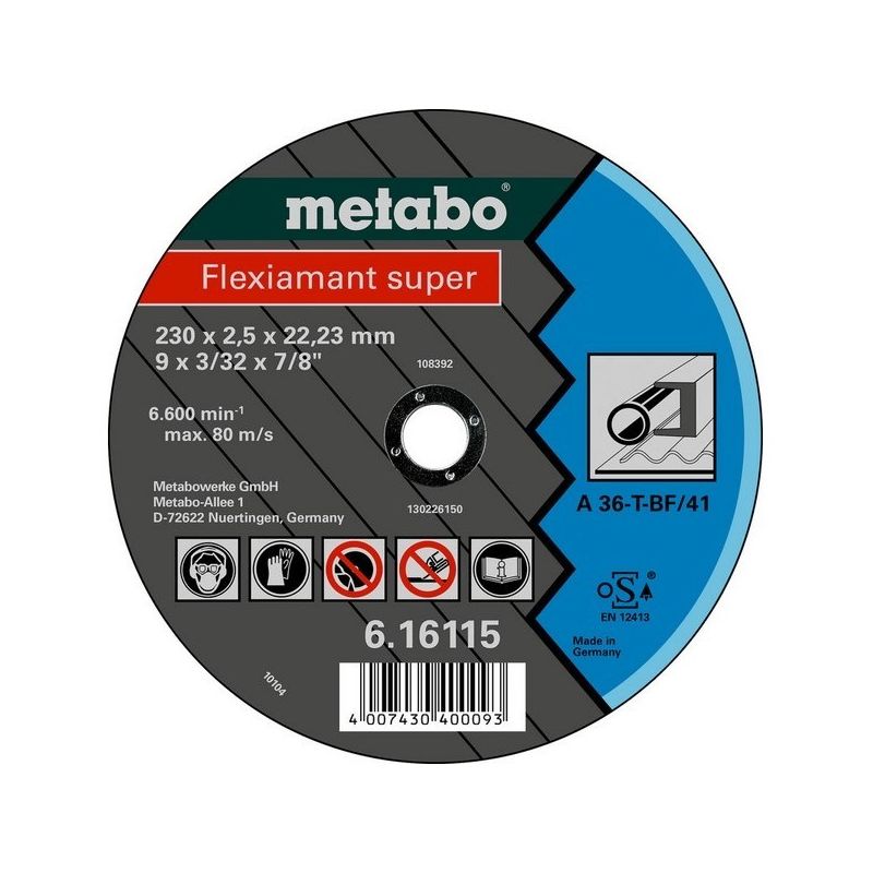 

616103000 Disco de tronzar embutido amoladora angular Flexiamant Super A36-T para metal 230x2,5x22,23 mm (Envase 25 Ud) - Metabo