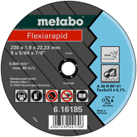 Flexiarapid 115 x 1,0 x 22,23 inox, meule de tronçonnage, modèle droit metabo 25 pièces