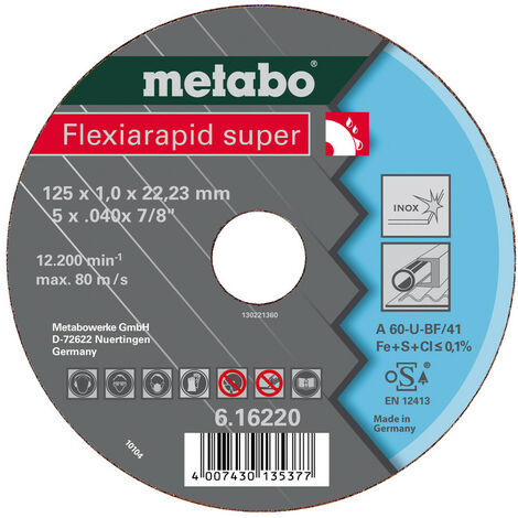 Flexiarapid super 125 x 1,6 x 22,23 inox, meule de tronçonnage, modèle droit metabo 25 pièces