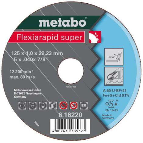 Flexiarapid super 150 x 1,6 x 22,23 inox, meule de tronçonnage, modèle droit metabo 25 pièces