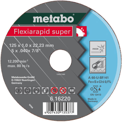 Flexiarapid super discos de corte 125x1,6x22,2 acero inoxidable Metabo