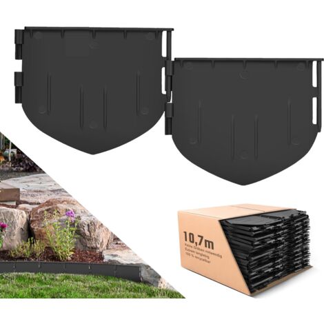 Flexible Bordure de jardin plastique, 10,7 m, rebord de jardin pelouse parterre palisade - Haut 13 cm - Noire