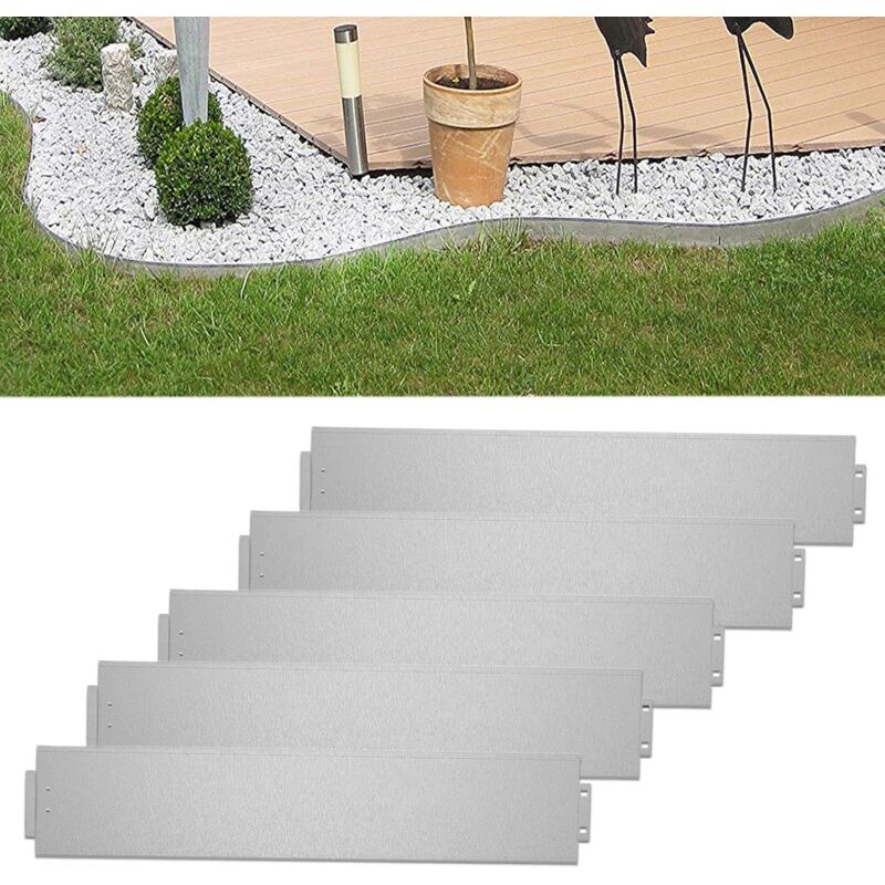 Naizy - Flexible Bordure de Tonte en métal 5 m-5 pièces Bordure de pelouse galvanisée 100 x 15 cm la pièce pour Plantes de Jardin Argent