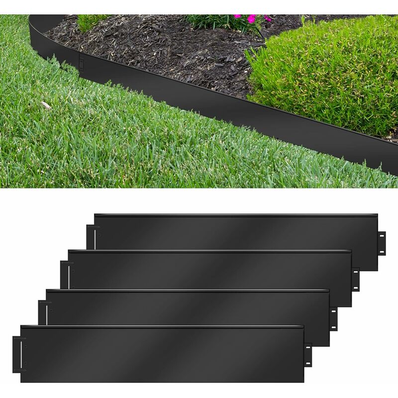 Flexible Bordure de Tonte en métal 45 m-45 pièces Bordure de pelouse galvanisée 100 x 15 cm la pièce pour Plantes de Jardin Noir Naizy
