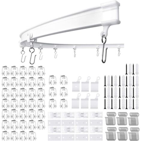 Flexible ceiling curtain track, 3M curved curtain track with silent rollers, foldable shower screen bracket