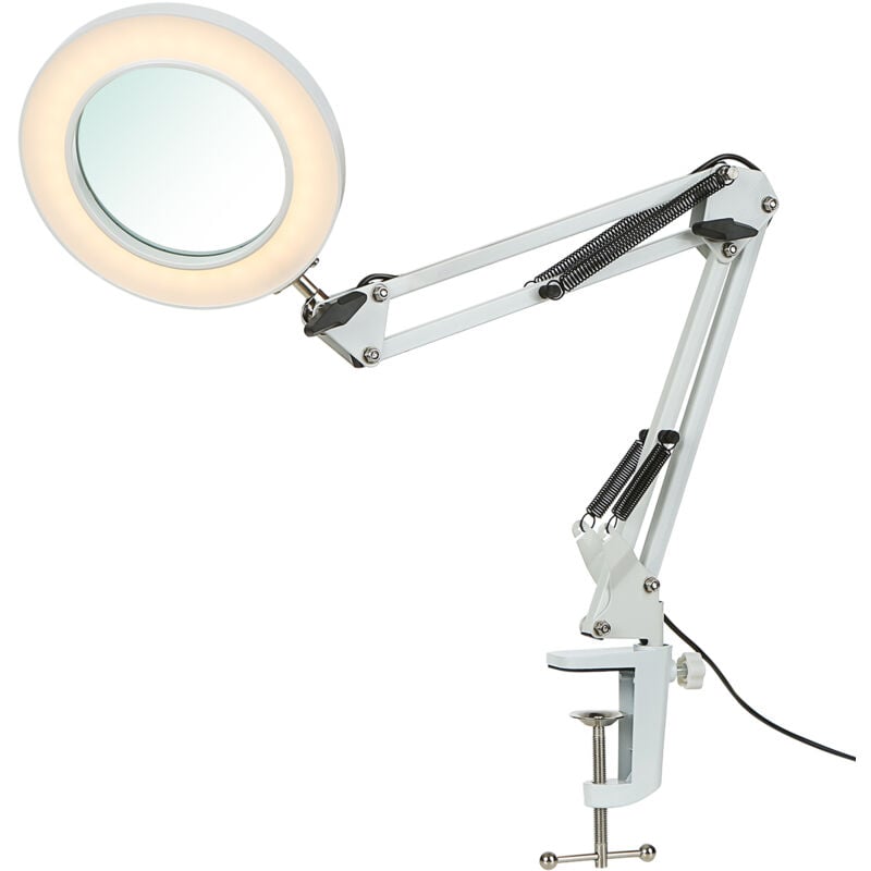 Lifcausal - Lampe de table flexible à pince avec loupe 8x, bras pivotant, led à intensité variable, lampe de bureau, 3 modes de couleur et 10 niveaux