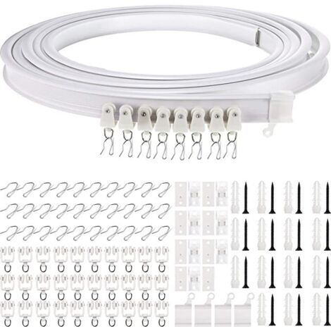 Flexible Curved Ceiling Curtain Track, Bendable Single Rod Bracket for Partition Wall, Window, Ceiling (5 Meter Top Mount)