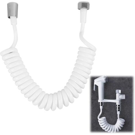 Flexible De Douche 2 Mètres, Tuyau En Mousse Avec Bouchon En Cuivre, Tuyau Rétractable Et Téléscopique Pour Douchette, Bidet Et WC, Design En Spiral Blanc, Tube À Ressort Télescopique