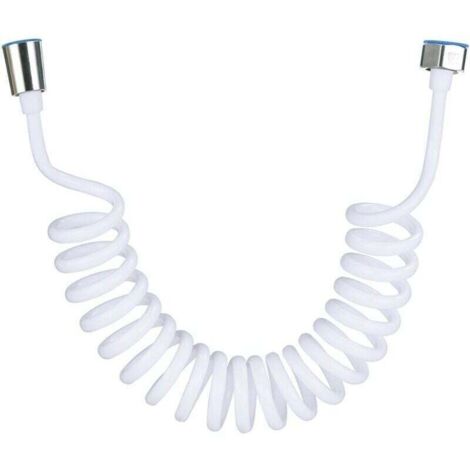 Flexible de douche,Tuyau de douche en mousse avec bouchon en cuivre, tuyau à ressort télescopique, flexible rétractable pour douchette, WC et bidet(3M Blanc)
