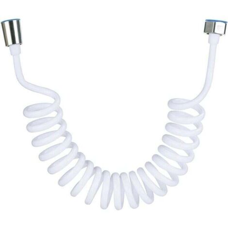 Flexible de douche,Tuyau de douche en mousse avec bouchon en cuivre, tuyau à ressort télescopique, flexible rétractable pour douchette, WC et bidet(3M Blanc)