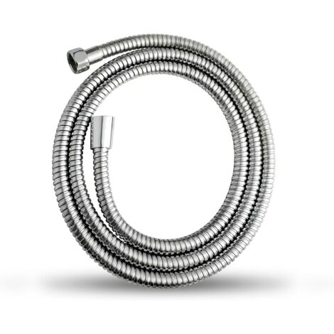 Flexible Douche 2m, Tuyau Douche avec Protection Anti-Torsion, Flexible de Douche en Acier Inoxydable, Universel G1/2", pour Robinetterie de Salle de Bains, Remplacement Tuyau de Douche, Argent