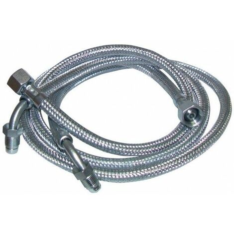 Flexible fioul femelle 3/8' x mâle 1/4' coudé – Longueur 900 mm – Diamètre 7 mm – Raccord tournant pour chaudière RIELLO – Franco Belge
