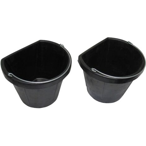 Flexible Flat Sided Water Bucket 17L - Pack of 2 (Horse Feed Rubber Equestrian Handle Stable)