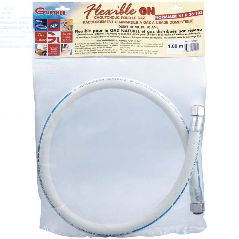 Flexible gaz caoutchouc gaz naturel à embouts mécaniques - Longueur : 1,5 m