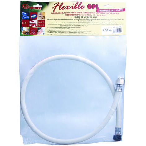 Flexible gaz caoutchouc butane/propane à embouts mécaniques - Longueur : 2 m
