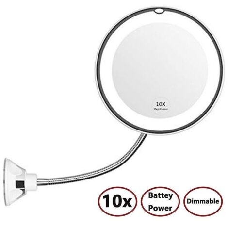 Flexible Gooseneck 10x Magnifying LED Light Makeup Mirror, Bathroom