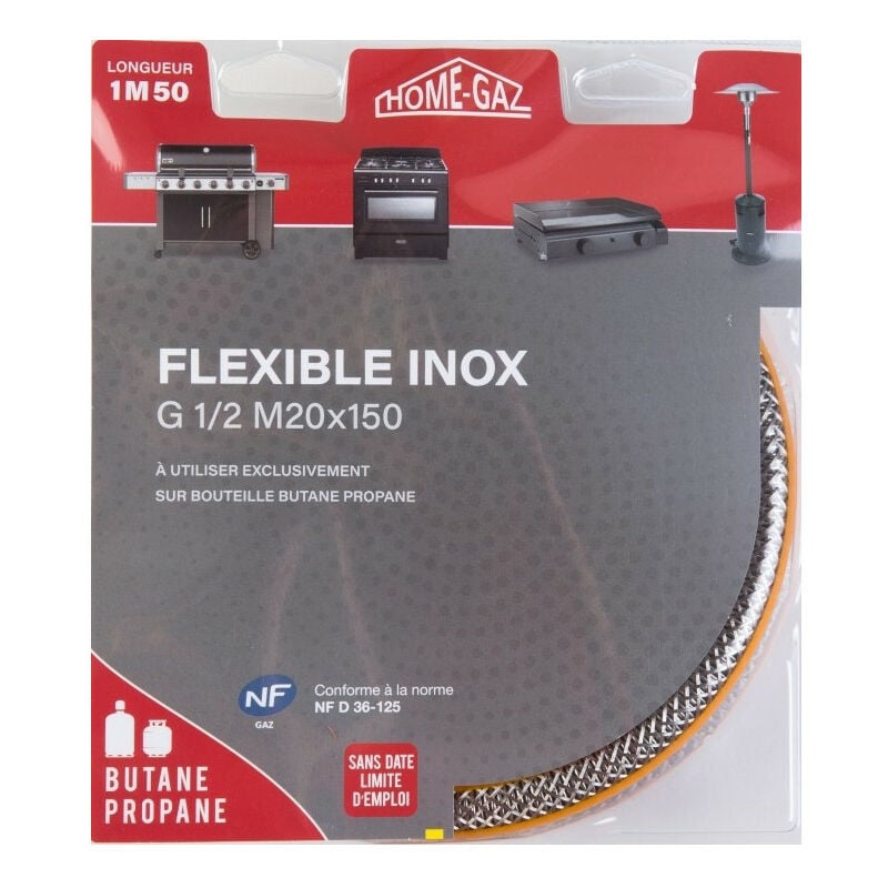 Home Gaz - Flexible inox butane/propane 1.5 m sans date de péremption