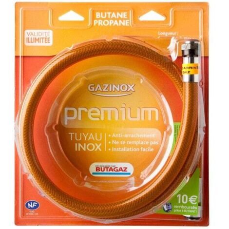 Flexible inox gaz BP 200cm – Tuyau gaz butane propane – Longueur flexible – Garantie à vie – Résistance à la corrosion – Gazinox