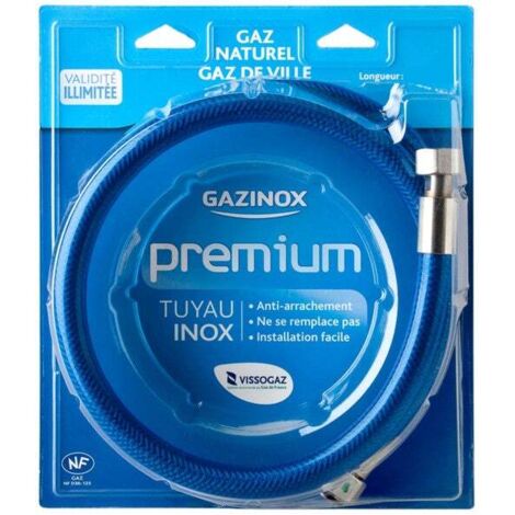 Flexible inox pour gaz naturel 1.5m – Tuyau flexible avec filetage plomberie – Garantie à vie – Résistance accrue pour installations gaz – Gazinox