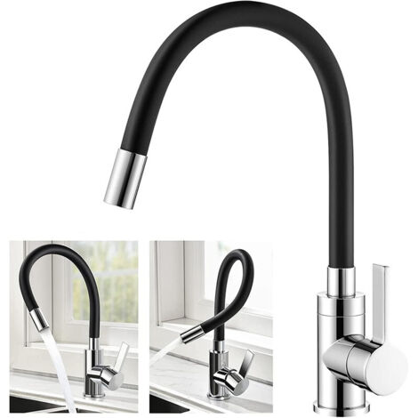 Flexible Kitchen Faucet Freely Swivel High Spout Flexible Sink Mixer Chrome and Black Brass Single Hole Sink Faucet for Hot and Cold Water