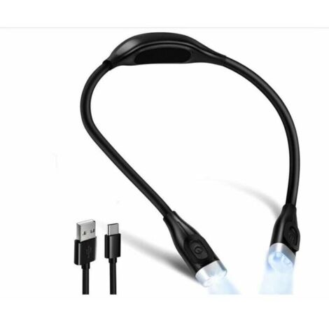 Flexible LED-Nackenleseleuchte, wiederaufladbar, 4 LEDs, 3 Farben, Augenschutz, mit extra langem, flexiblem Arm (schwarz)