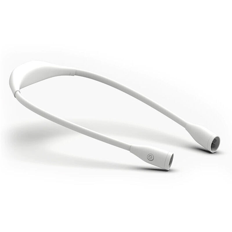 Flexible LED neck reading light, 3 colors, adjustable brightness, USB rechargeable, hands-free bedside lamp, white