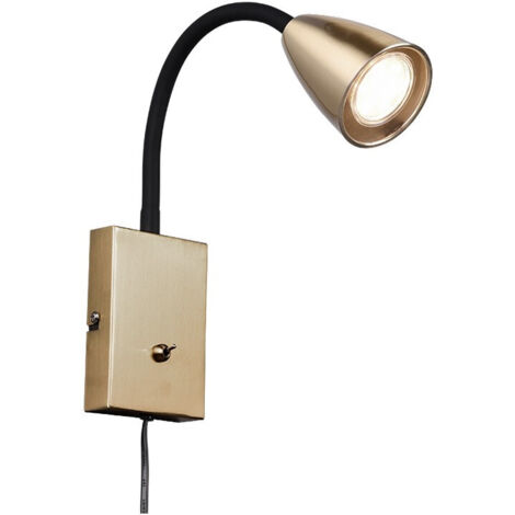 Flexible Leselampe WANDA, Wandleuchte mit & ohne Stecker, Messing matt