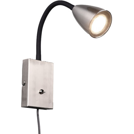 Flexible Leselampe WANDA, Wandleuchte mit & ohne Stecker, Silber matt