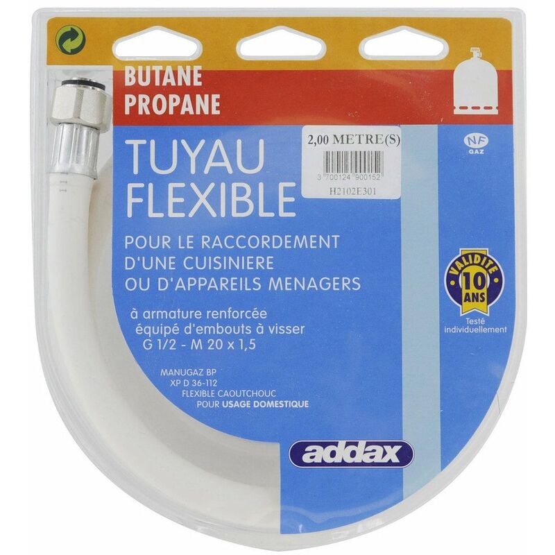 Flexible gaz butane propane 2M nf D36-112 /10 ans/ G1/2-M20X150 Addax H2102E601