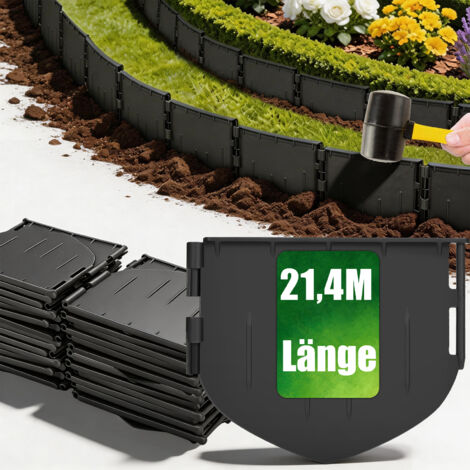 Flexible Rasenkante aus Kunststoff, Leicht zu Verarbeitende, Stabile & Unsichtbare Beeteinfassung Garten Beetumrandung - Langlebig Beetabgrenzung Rasenkantenband aus Recyceltem Plastik - 21,4m