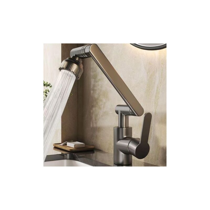 Flexible Robinet Cuisine, Haut Orientable Librement Robinet Salle Bain, Extensible Mitigeur Cuisine en Acier Inoxydable, 2 Modes de Réglage du Débit