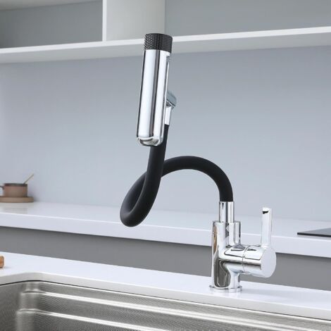 Flexible Robinet Cuisine, Mitigeur Cuisine Rotative À 360° Robinet Cuisine Rabattable Avec Bec Flexible, Robinet Evier De Cuisine Poignée Unique Haute Pression Fabriqué En Laiton(Chrome)