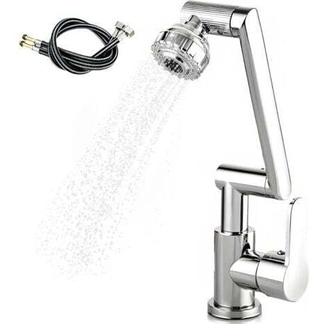 Flexible Robinet Cuisine, Robinet Mitigeur Cuisine, Robinet Cuisine Douchette, 1080° Flexible Rotation Mitigeur Cuisine, 2 Modes de Jet, Livré avec 2 Flexibles 60cm（Argent）