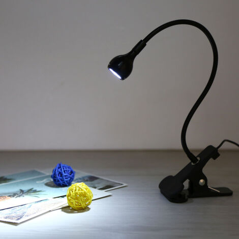 Flexible Schwanenhals-USB-Leselampe, tragbar für Tisch und Computer, zum Anklemmen, 1 W kaltweißes Licht, schwarz