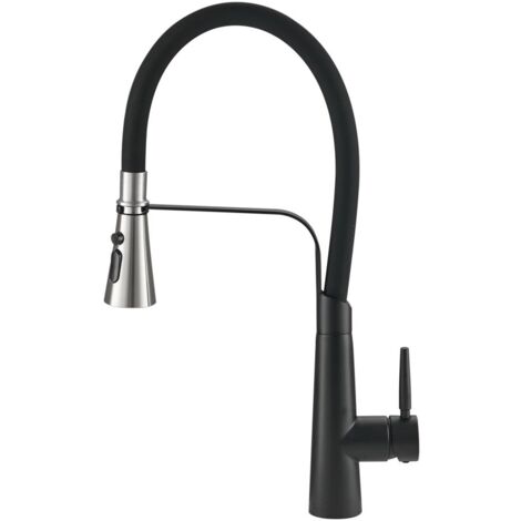 Flexible Silicone Pull-Down Kitchen Faucet,Black+Brushed Chrome