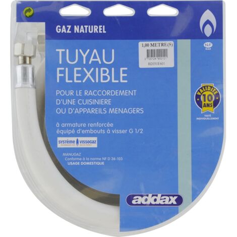 FLEXIBLE SOUPLE GAZ NATUREL 1M NF D36-103 /G1/2/ 10 ANS ADDAX H2002E301