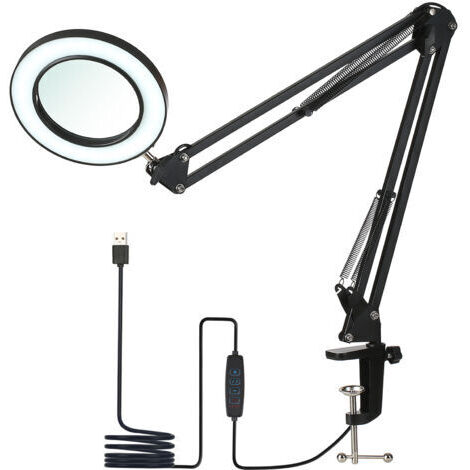 Flexible Tischklemme mit 8-facher Vergrößerung, verstellbarem Arm, dimmbaren LEDs, 3 Farbmodi und 10 Helligkeitsstufen