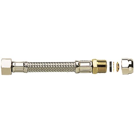 Flexible trenzado de acero inoxidable serie PLUS - Sanitario/Plomería - Manguera Ø8mm con junta - Rosca hembra/Anillo 12x17 - ANILLO 12mm - 300mm